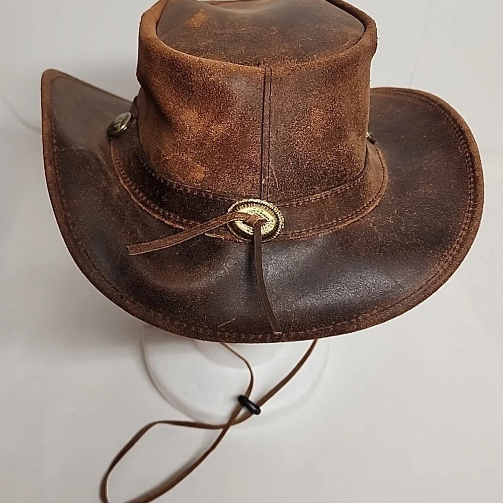 Distressed Australia Style Handmade 100% Real Leather Cowboy Western Hat Sz L